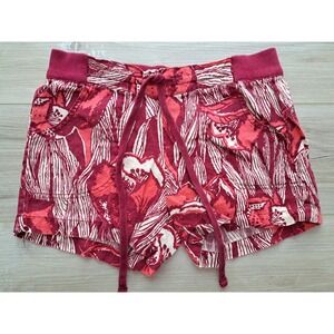 Lucky Brand Womens Summer 2012 Red Floral 100% Linen Drawstring Shorts Size XS